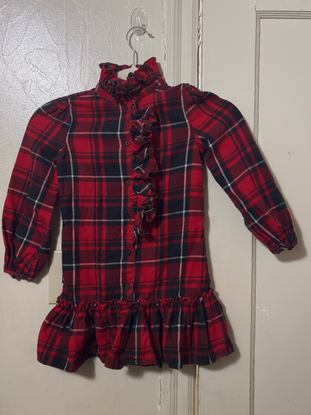 Ralph Lauren Red and Black Plaid Ruffle Button-Front Dress